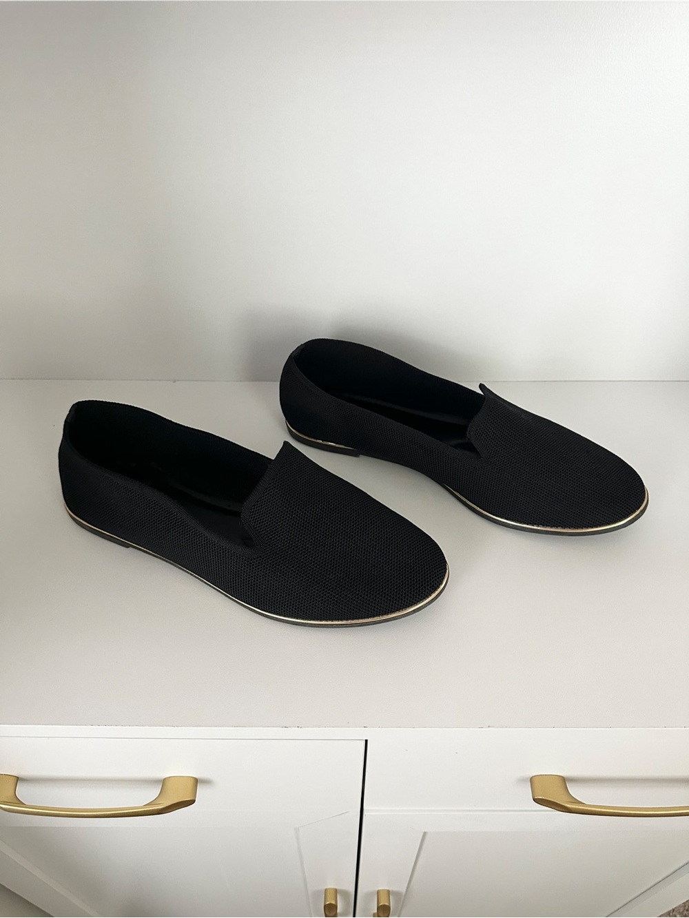🖤 Andiamo • Black Rivet Black Slip-On Loafers with Gold Trim